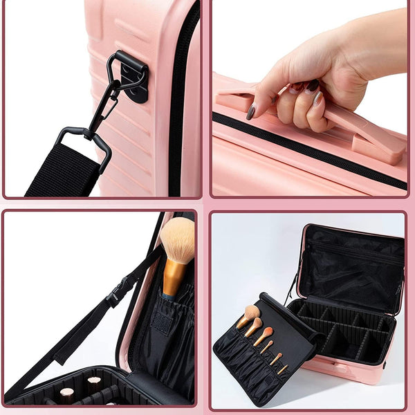 Globalstar Professional Black Makeup Train Case: Sleek Portable Organizer for Makeup Artists and Beauty Enthusiasts