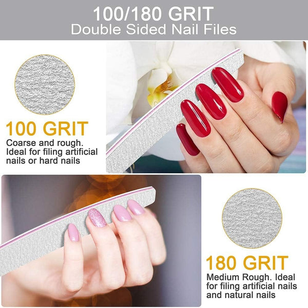 مبرد أظافر جلوبال ستار بروفيشنال 25 قطعة بحبيبات 100/180 - مثالي للأظافر الأكريليكية والطبيعية