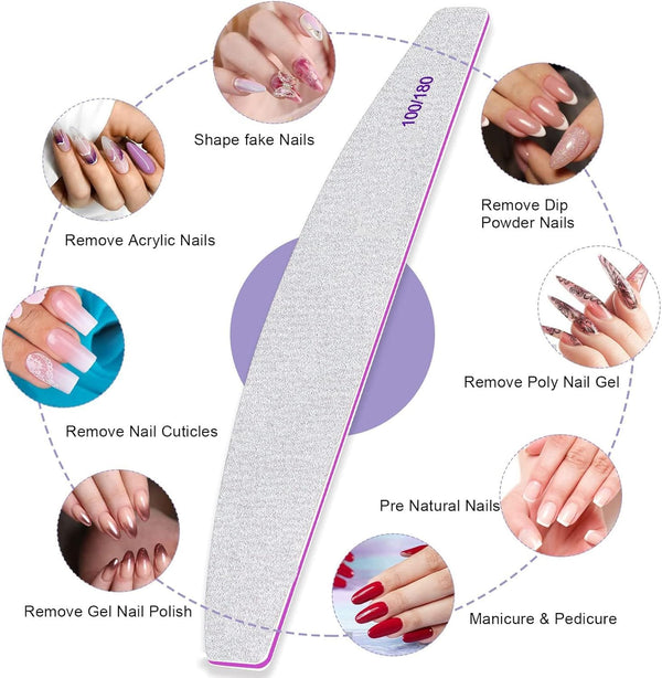 Globalstar Professional Nail Files – 100/180 Grit Reusable Double-Sided Emery Boards (25 PCS)