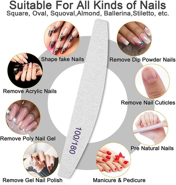 مبرد أظافر جلوبال ستار بروفيشنال 25 قطعة بحبيبات 100/180 - مثالي للأظافر الأكريليكية والطبيعية