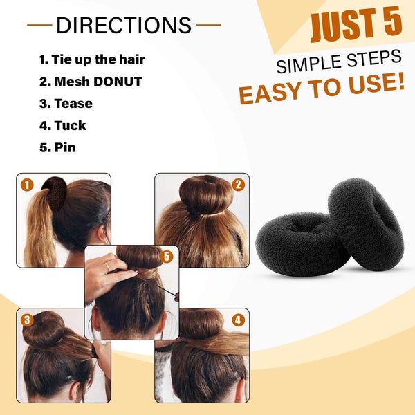Globalstar Donut Hair Bun Black 6inches - Elegant Hair Styling Tool