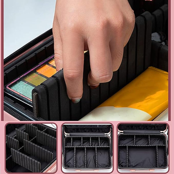 Globalstar Professional Black Makeup Train Case: Sleek Portable Organizer for Makeup Artists and Beauty Enthusiasts