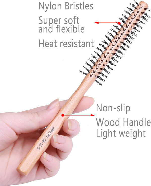Globalstar 1 Inch Mini Round Brush - Perfect for Short Hair, Bangs, and Beard Styling