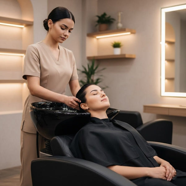 Globalstar XT-203-2-2 Black Shampoo Chair with Basin – Professional Salon Backwash Unit Premium Leather