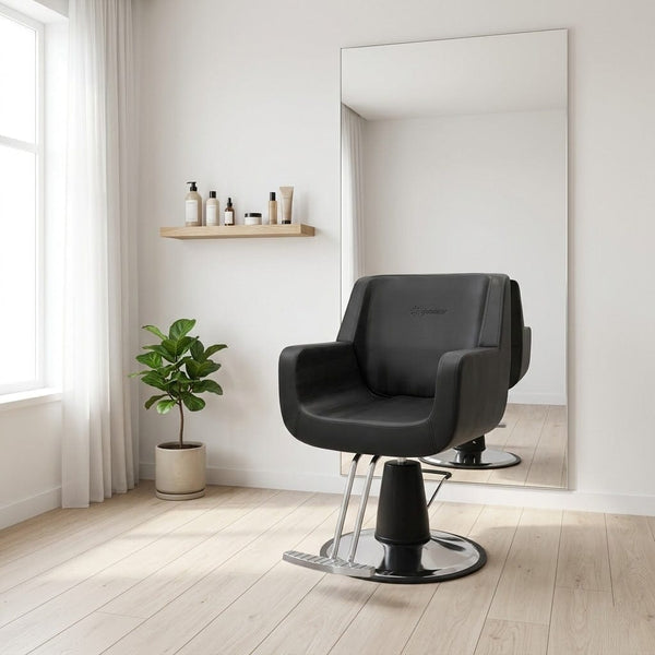 Globalstar 2028B Black Leather Salon Chair – Armrests & Stainless Steel Footrest