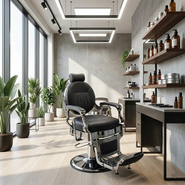 GlobalStar BC-2020 Black Barber Chair – Premium Leather Hydraulic Salon Chair Chrome Base