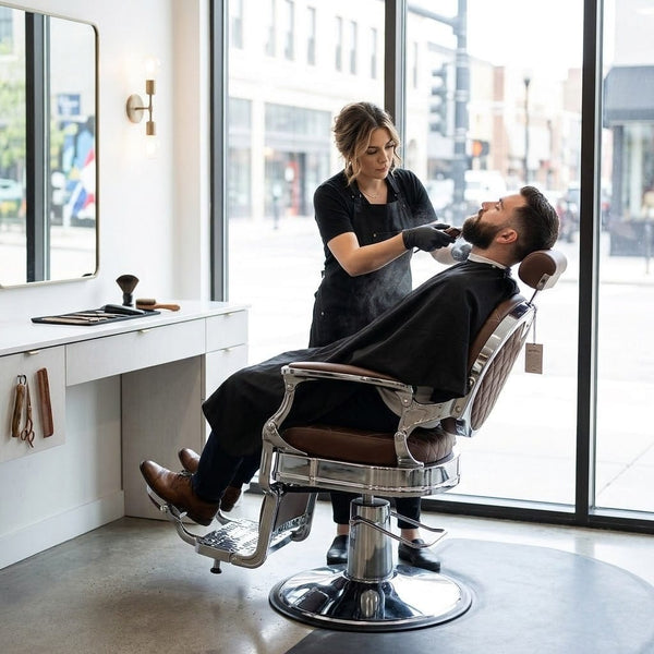 GlobalStar 2951 Luxury Diamond Quilted Barber Chair – Premium Brown Leather Chrome Frame