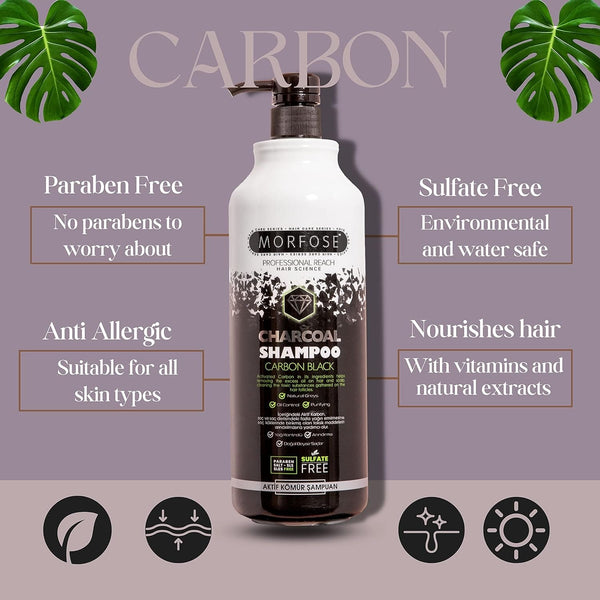 Morfose Charcoal Carbon Black Hair Shampoo 1000ml - Deep Cleansing & Detoxifying Formula