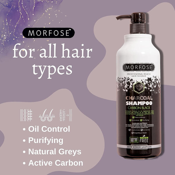 Morfose Charcoal Carbon Black Hair Shampoo 1000ml - Deep Cleansing & Detoxifying Formula