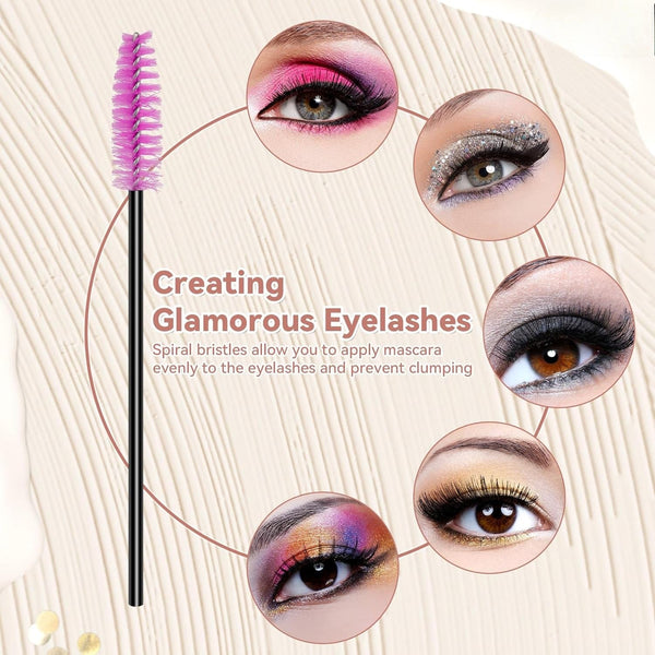 Globalstar 50 Pack Disposable Eyelash Brushes - Adjustable Eyelash Spoolies for Perfect Makeup