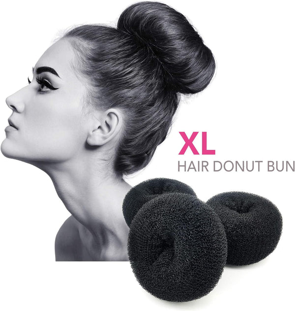 Globalstar Donut Hair Bun Black (4.3inches Pack of 3) - Instantly Chic
