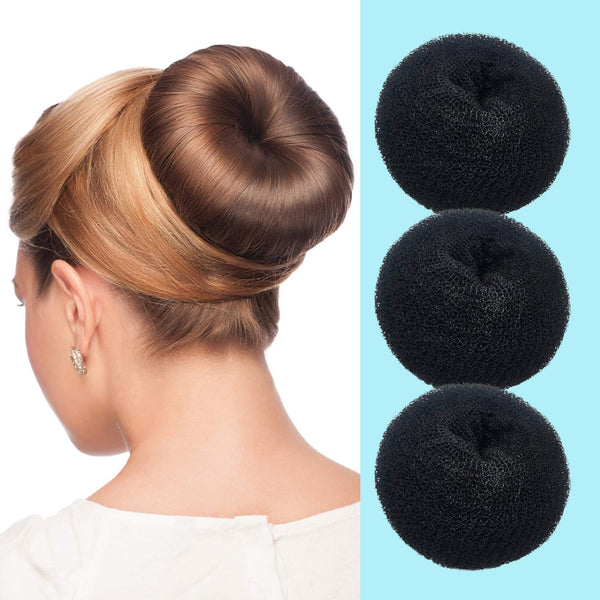 Globalstar Donut Hair Bun Black (4.3inches Pack of 3) - Instantly Chic