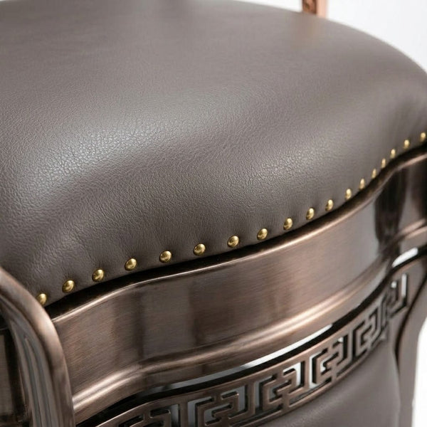 GlobalStar 66-12 Professional Barber Chair - Modern Hydraulic Salon Styling Chair with Gray Leather & Bronze Frame - Heavy Duty Reclining Chair