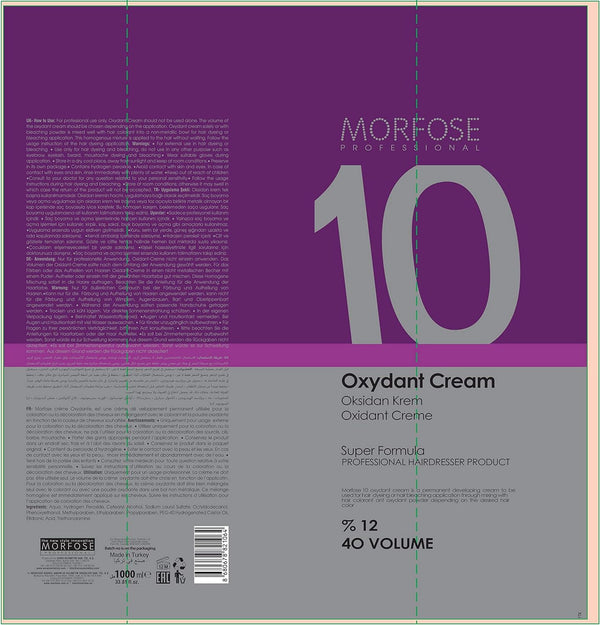 Morfose 10 Oxidant Cream 12% 40 Volume 1000ml - Professional Hair Developer for Perfect Color Results