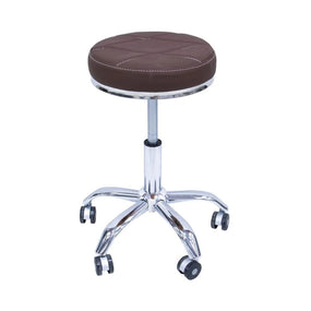 Global Star Coffee Rolling Stool: Round seat, smooth wheels, versatile for salons, offices, spas.  pen_spark