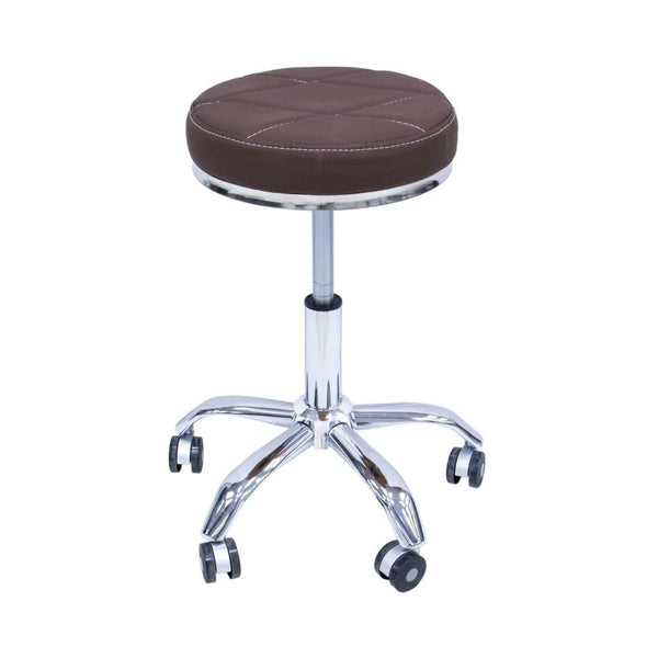 Global Star Coffee Rolling Stool: Round seat, smooth wheels, versatile for salons, offices, spas.pen_spark