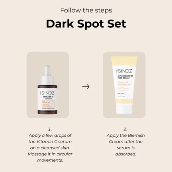 Sinoz Dark Spot Set – Brightening & Even Skin Tone with Vitamin C Serum and Blemish Cream