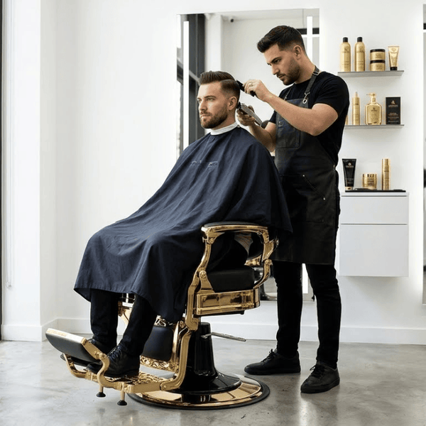 Globalstar BX-2009 Luxury Barber Chair – Black Leather Button-Tufted Salon Chair with Gold Frame