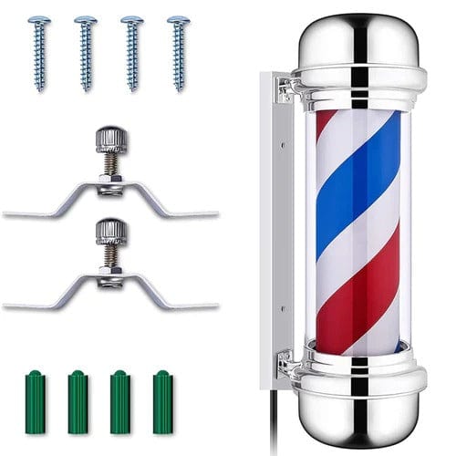 Globalstar 72cm Classic Barber Pole Light - Silver Red White Blue Stripes, Iconic Barber Shop Decor