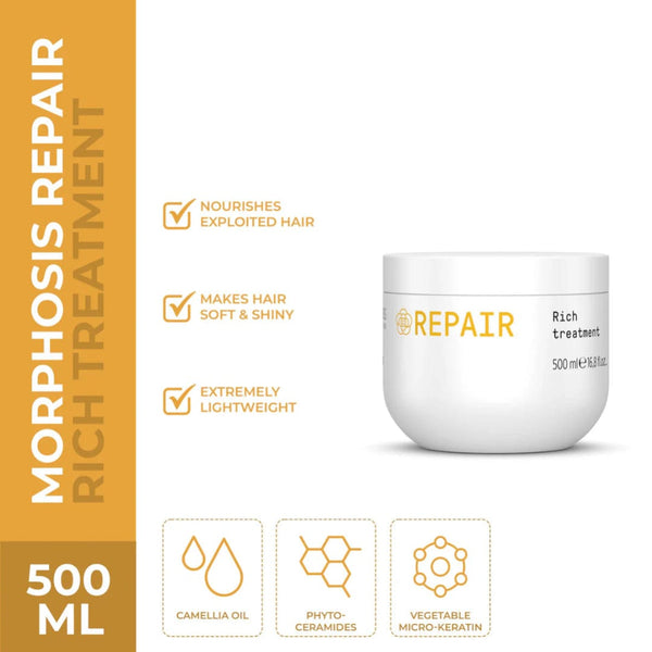 Framesi Morphosis Repair Rich Treatment 500ml – Deep Repair Cream for Damaged, Frizzy Hair