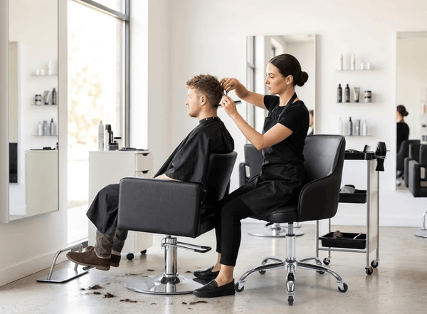 Globlastar ST262G Adjustable Salon Rolling Chair Black – Cushioned Beauty Chair with Armrests Chrome Base