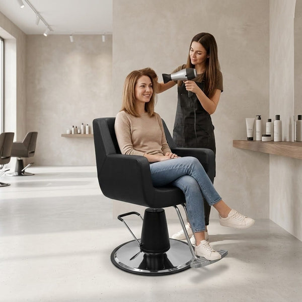 Globalstar 2028B Black Leather Salon Chair – Armrests & Stainless Steel Footrest