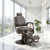 GlobalStar 66-12 Professional Barber Chair - Modern Hydraulic Salon Styling Chair with Gray Leather & Bronze Frame - Heavy Duty Reclining Chair