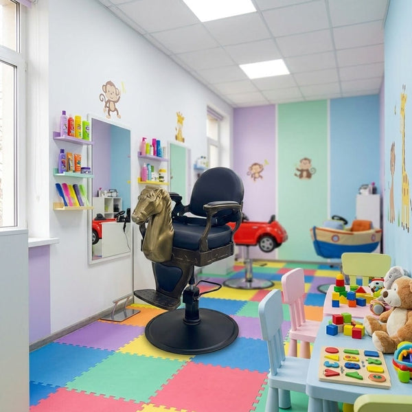 GlobalStar BB020 Kids Barber Chair Black – Children's Hydraulic Salon Chair with Golden Horse