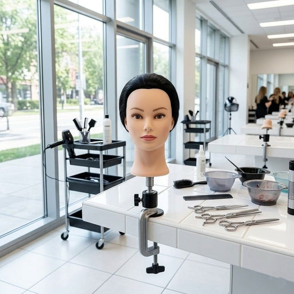 Globalstar Mannequin Training Head – Professional Black Hair Practice Head for Hairdressing
