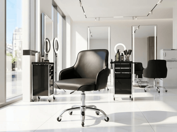 Globlastar ST262G Adjustable Salon Rolling Chair Black – Cushioned Beauty Chair with Armrests Chrome Base