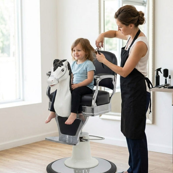 Globalstar Kids Horse Styling Chair 1023 – Children's Black Salon Barber Chair Chrome Base