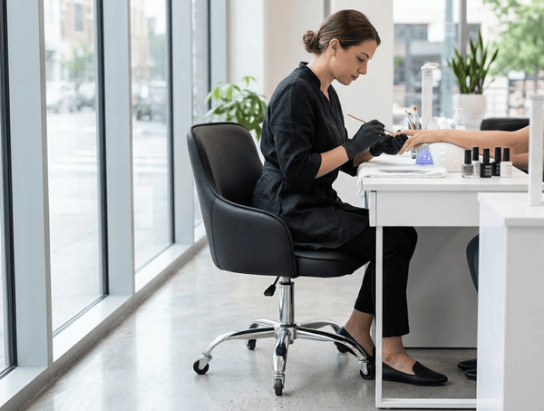 Globlastar ST262G Adjustable Salon Rolling Chair Black – Cushioned Beauty Chair with Armrests Chrome Base