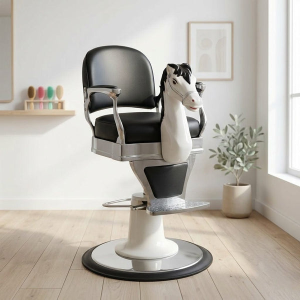 Globalstar Kids Horse Styling Chair 1023 – Children's Black Salon Barber Chair Chrome Base