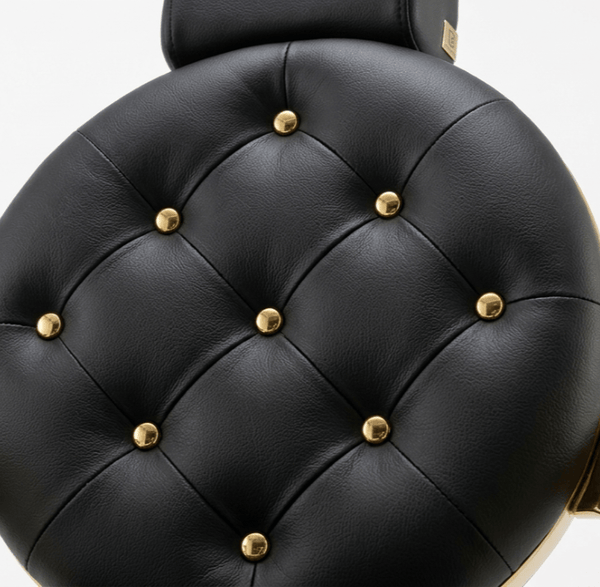 Globalstar BX-2009 Luxury Barber Chair – Black Leather Button-Tufted Salon Chair with Gold Frame