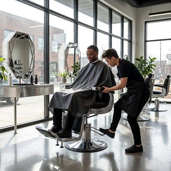 Globalstar DY-11 Black Barber Chair with Silver Base – Brown Premium Leather, 360° Swivel & Reclining Salon Chair