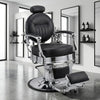 GlobalStar 4818 Professional Barber Chair - Premium Black Leather Hydraulic Salon Chair with Polished Chrome Frame - Heavy Duty Styling Chair