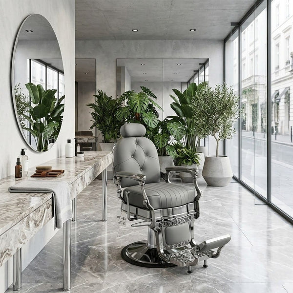 Globalstar Grey Premium Barber Chair JY6631 (JJ020) – 360° Rotating Reclining Luxury Salon Chair