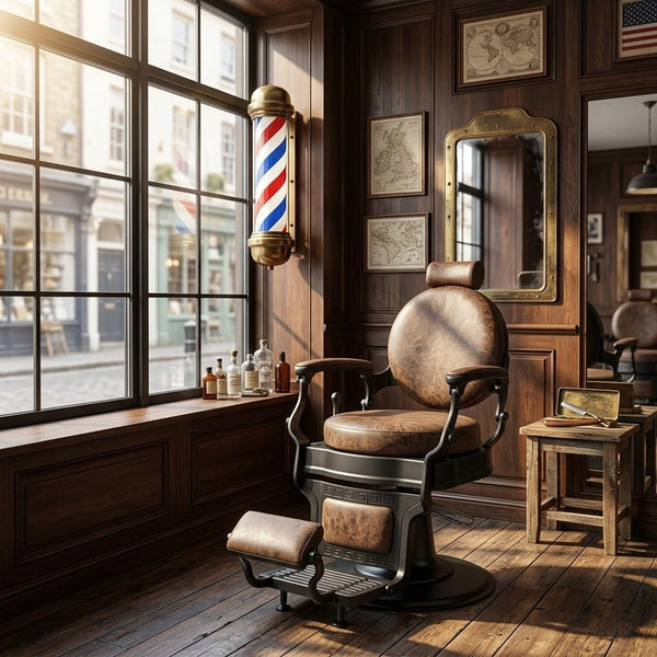 Globalstar Brown Barber Chair with Black Frame – Premium Leather, 360° Swivel & Reclining Salon Chair