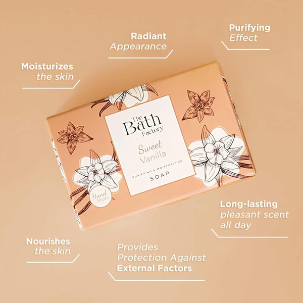 The Bath Factory Sweet Vanilla Soap – Moisturizing Face & Body Cleanser, 80g