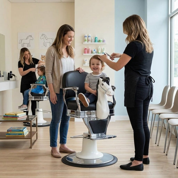 Globalstar Kids Horse Styling Chair 1023 – Children's Black Salon Barber Chair Chrome Base