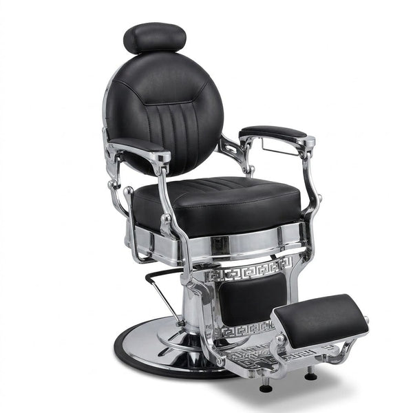 GlobalStar 4818 Professional Barber Chair - Premium Black Leather Hydraulic Salon Chair with Polished Chrome Frame - Heavy Duty Styling Chair
