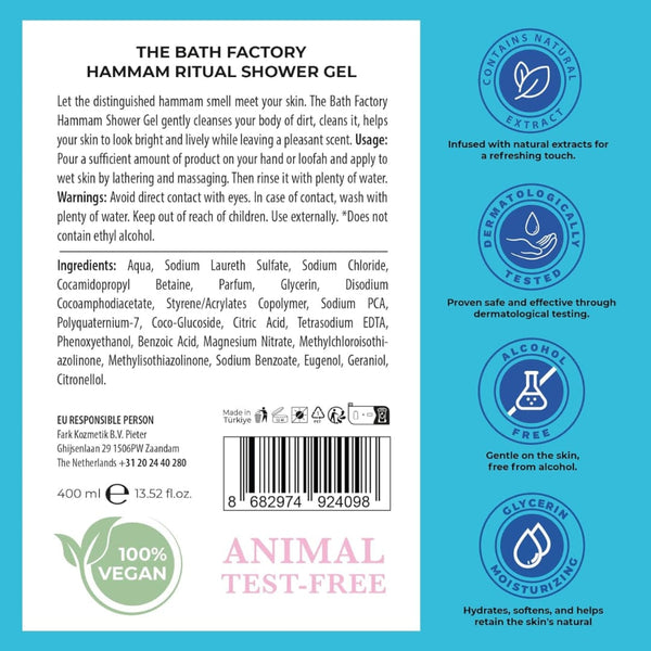 The Bath Factory Hamamm Shower Gel – Gentle Cleansing & Radiant Skin, 400ml
