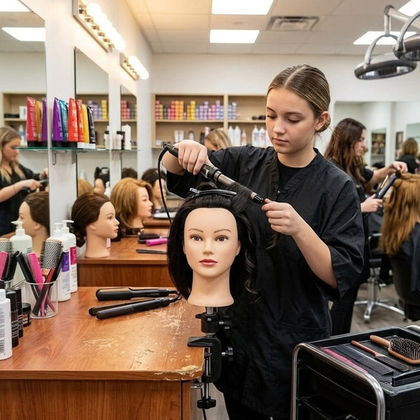 Globalstar Mannequin Training Head – Professional Black Hair Practice Head for Hairdressing