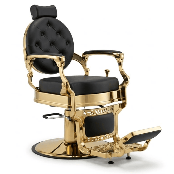 Globalstar BX-2009 Luxury Barber Chair – Black Leather Button-Tufted Salon Chair with Gold Frame