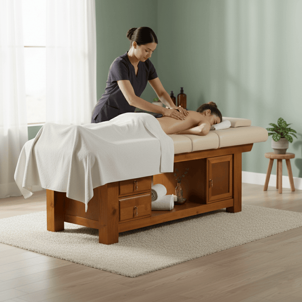 Globalstar Massage Bed with Drawers: Beige Spa Bed for Professional Massage and Therapy