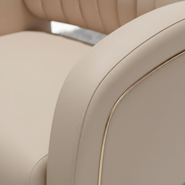 Globalstar Beige Hairdressing Chair – Adjustable Salon Styling Chair with Ergonomic Design and Gold Base