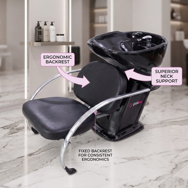 Globalstar AW-3094 Black & Silver Hair Washing Chair – Elegant Salon Shampoo Chair
