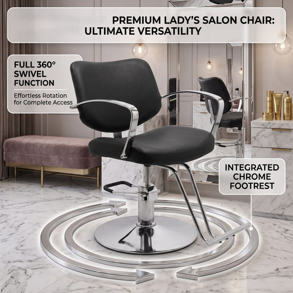 Globalstar AW-556-B Premium Black Leather Styling & Makeup Chair – Stainless Steel Salon Chair for Women
