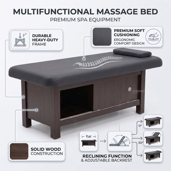 Globalstar XT-057 Professional Massage Bed – Reclining Spa Table with Storage Cabinet