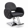 Globalstar BX-3010 ladies salon chair infographic showing premium PU leather upholstery, ergonomic curved backrest, padded armrests, crystal button tufting, hydraulic lift, chrome footrest and heavy-duty chrome base
